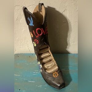 Embroidered Brown 'LOVE' Western Boot Jewelry Holder